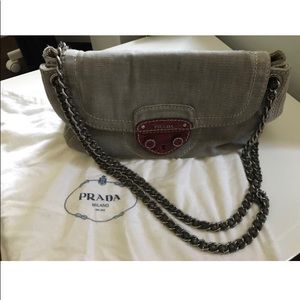 Prada Light Grey Denim Bag w/ Chain Shoulder Strap
